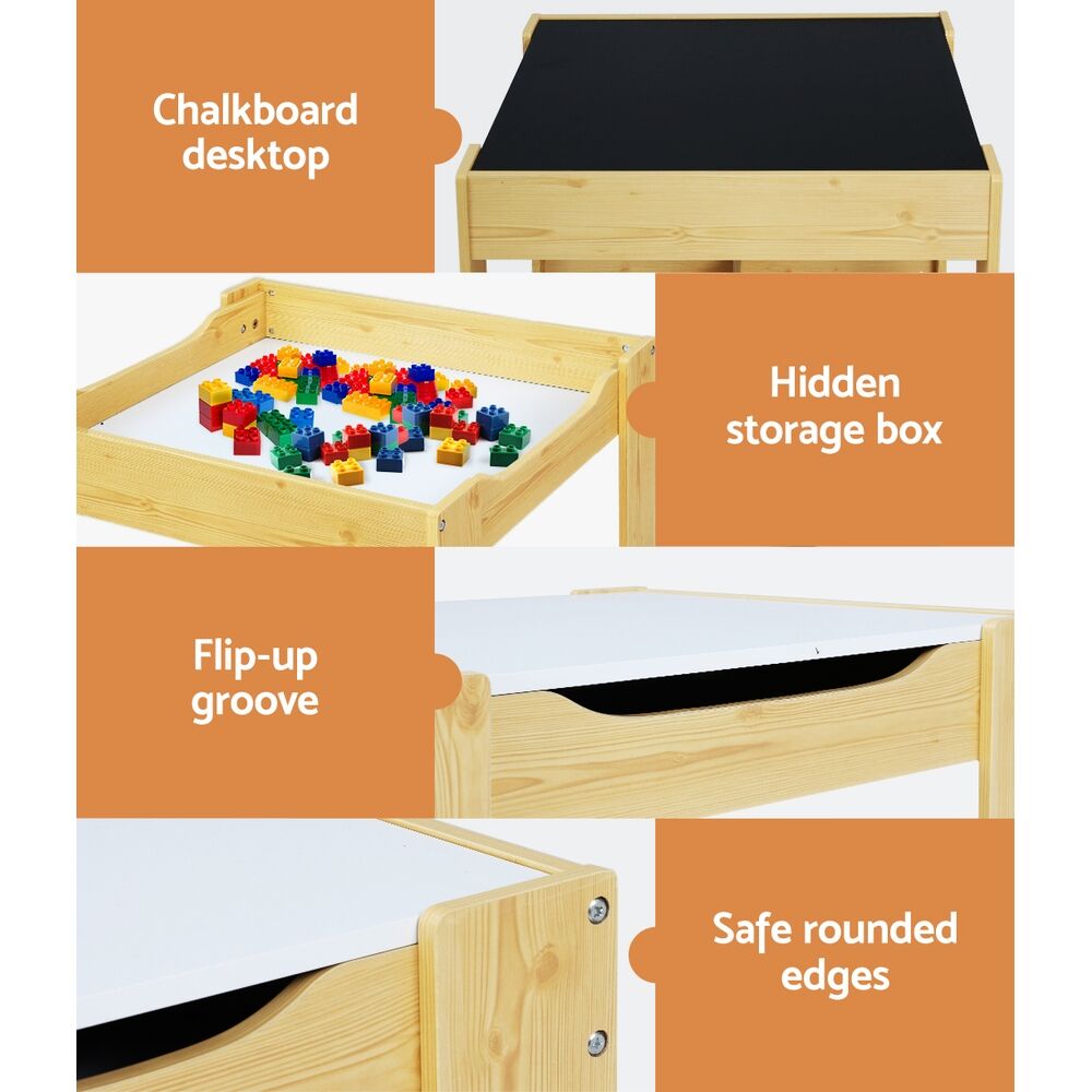 3PCS Kids Table and Chairs Set Activity Desk Chalkboard Toys Storage Box Price