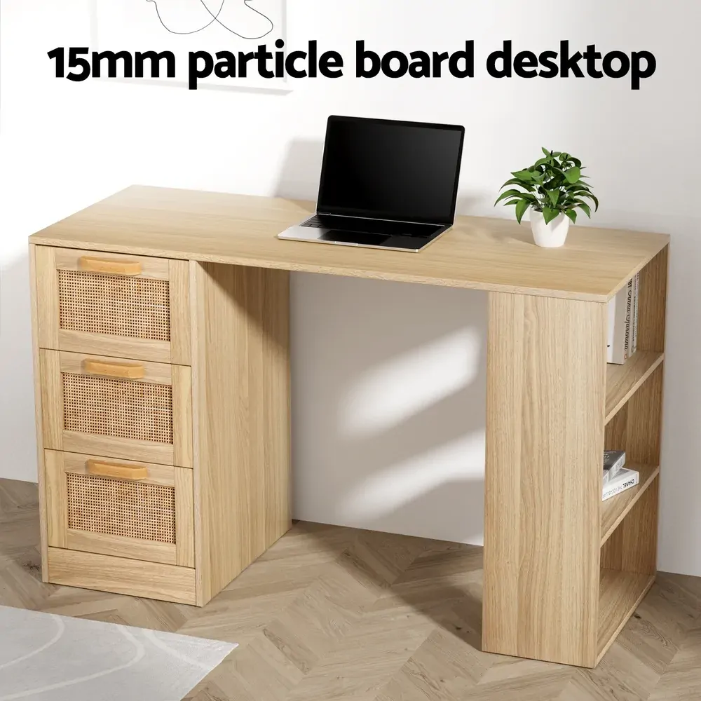 Computer Desk Drawer Shelf Home Office Study Table Rattan Oak 120CM Price