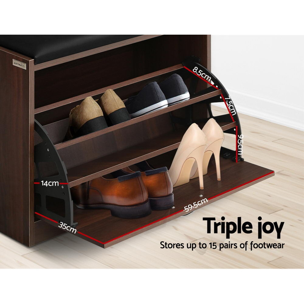 Artiss Shoe Rack Cabinet Bench15 Pairs Walnut Kyla Price