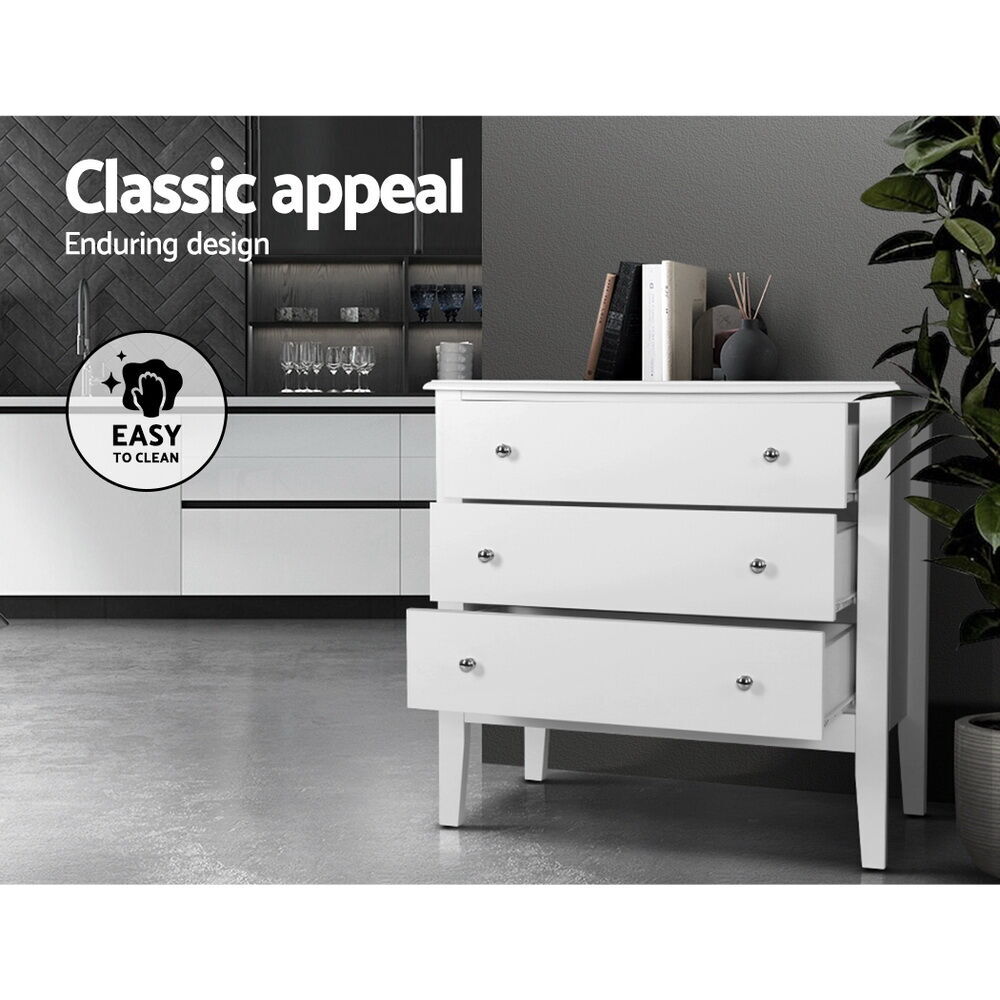 Artiss 3 Chest of Drawers - BRITTANY White Price