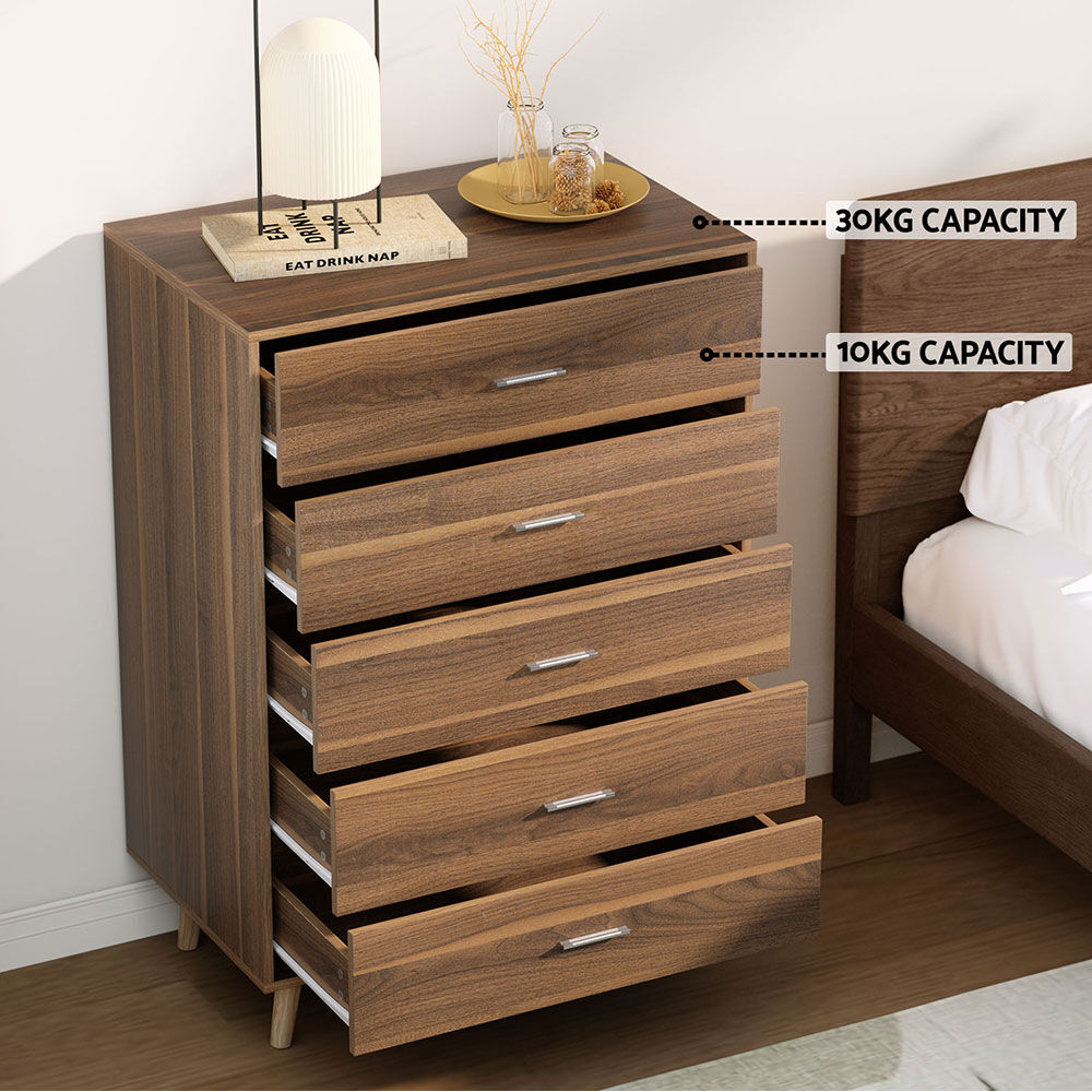 Artiss 5 Chest of Drawers - MIRI Walnut Price