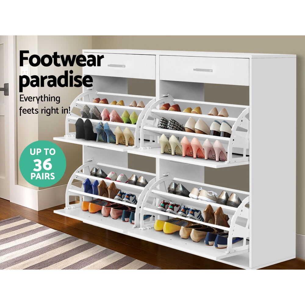 Artiss Shoe Rack Cabinet 36 Pairs Adjustable Shelves White Sara Price