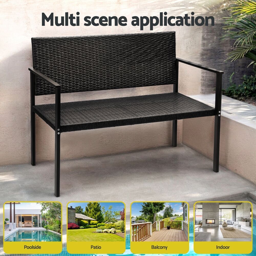 Gardeon Outdoor Garden Bench Seat Rattan Chair Steel Patio Furniture Park Black Price