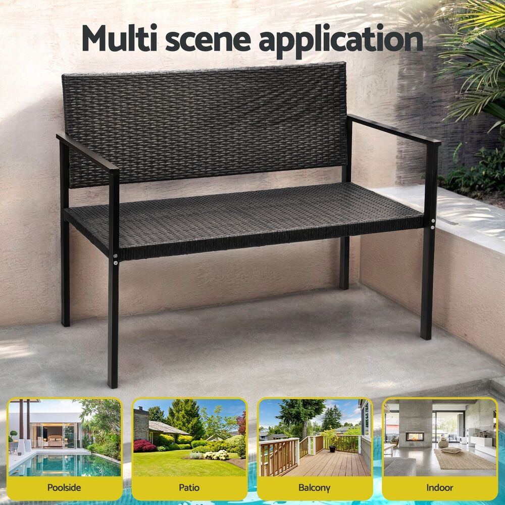 Gardeon Outdoor Garden Bench Seat Rattan Chair Steel Patio Furniture Park Grey Price