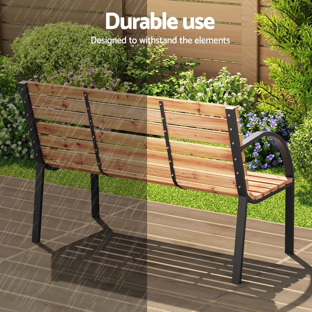 Outdoor Garden Bench Seat 120cm Wooden Steel 2 Seater Patio Furniture Natural Price