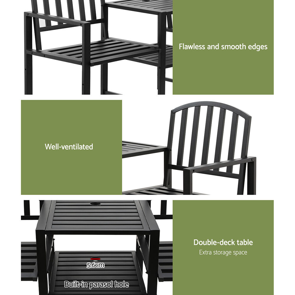 Outdoor Garden Bench Seat Loveseat Steel Table Chairs Patio Furniture Black Price