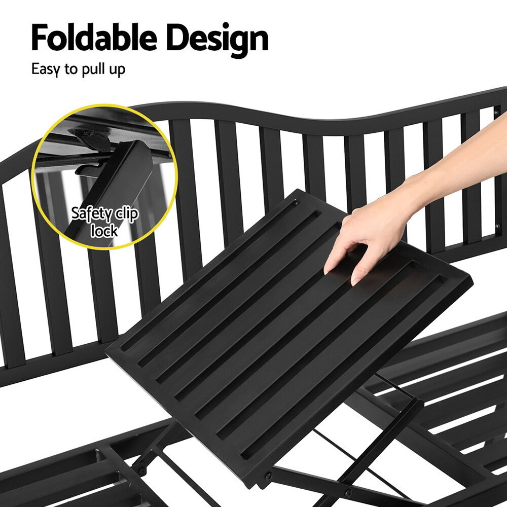 Outdoor Garden Bench Seat Loveseat Steel Foldable Table Patio Furniture Black Price
