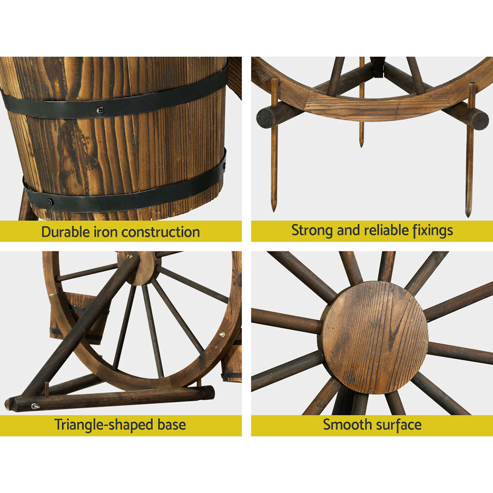 Gardeon Garden Decor Plant Stand Outdoor Ornament Wooden Wagon Wheel 80cm Price