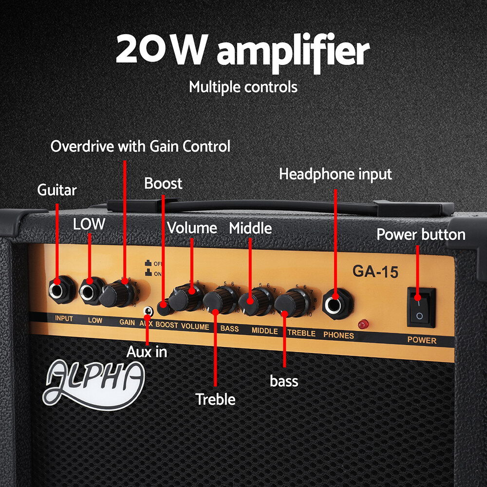 Alpha Electric Guitar Music String Instrument 20W Amplifier Black Price