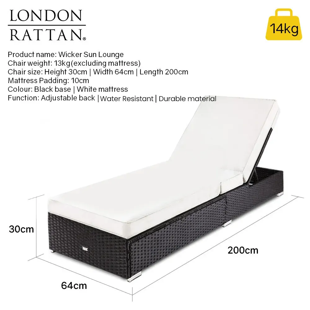 LONDON RATTAN Wicker Premium Outdoor Sun Lounge Pool Furniture Bed. Price