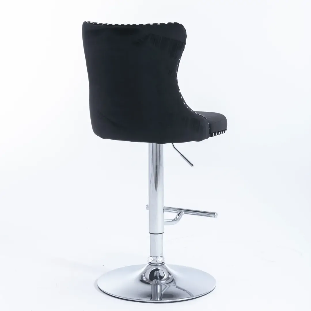 2x Height Adjustable Swivel Bar Stool Velvet Studs Barstool with Footrest and Chromed Base Price