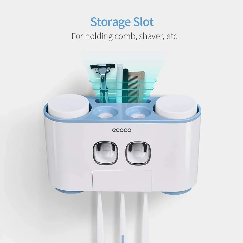 Ecoco Wall-Mounted Toothbrush Holder with 2 Toothpaste Dispensers 4 Cups and 5 Toothbrush Slots Toiletries Bathroom Storage Rack Price