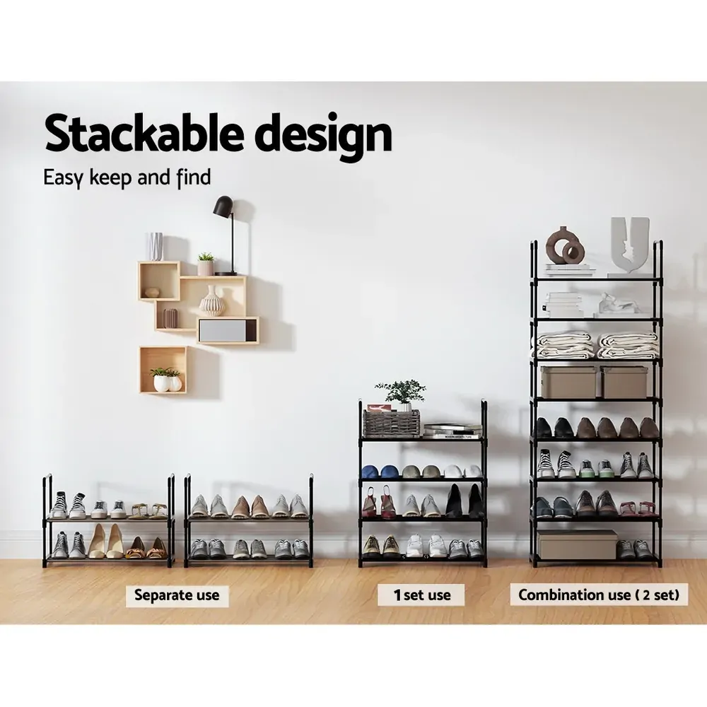 Shoe Rack Stackable Shelves 4 Tiers Shoes Storage Stand Black Price
