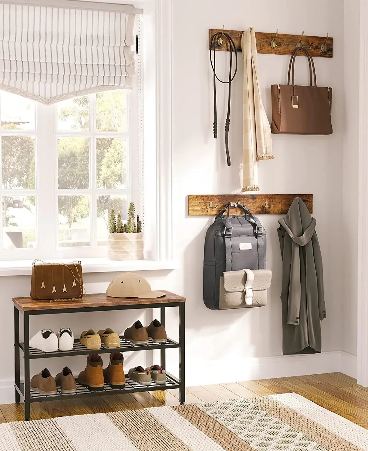 Industrial Design Entryway Shoe Rack with Coat Hooks Organizer Price