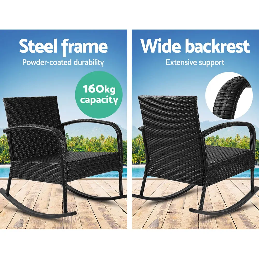 Outdoor Furniture Rocking Chair Wicker Garden Patio Lounge Setting Black Price