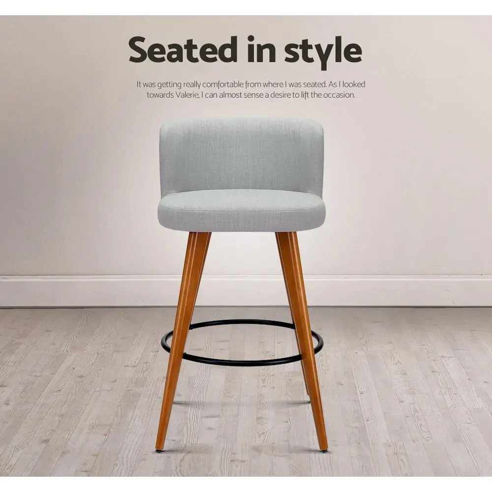 Wooden Fabric Bar Stools Circular Footrest - Light Grey Price
