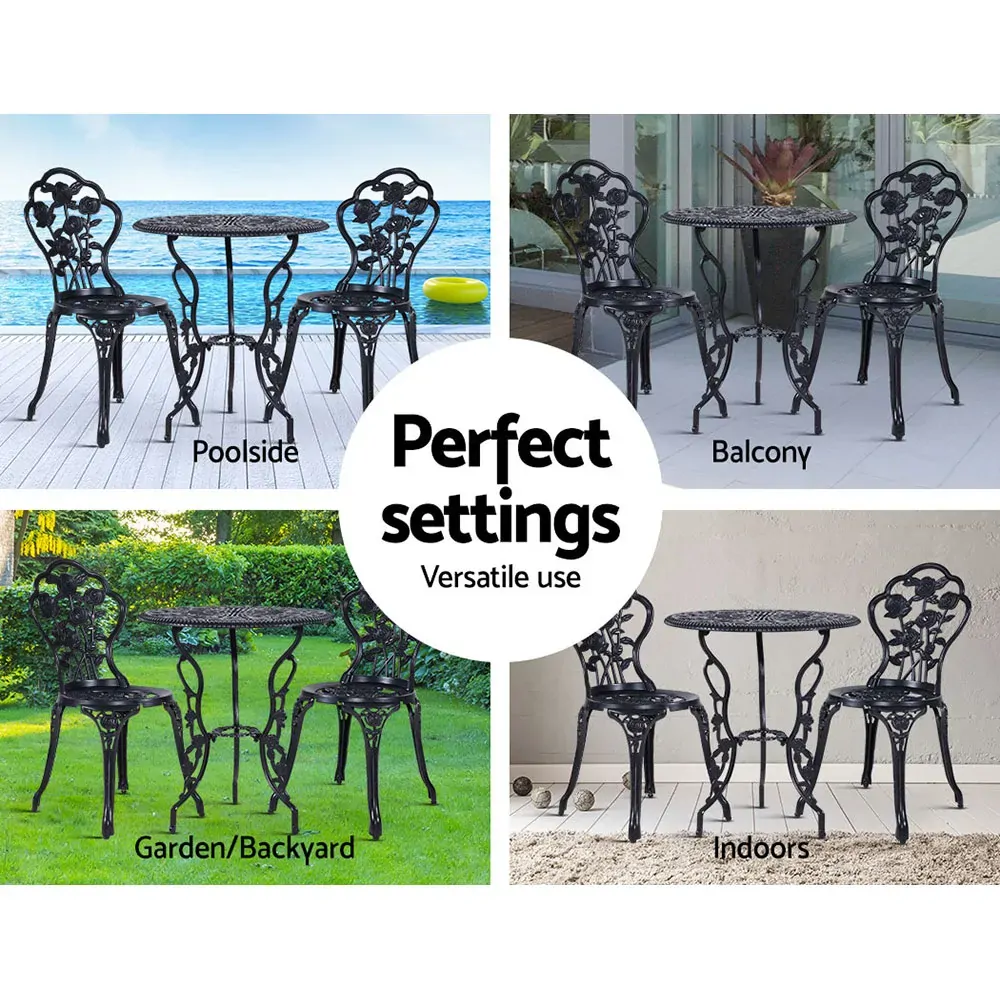 3PC Outdoor Setting Cast Aluminium Bistro Table Chair Patio Price
