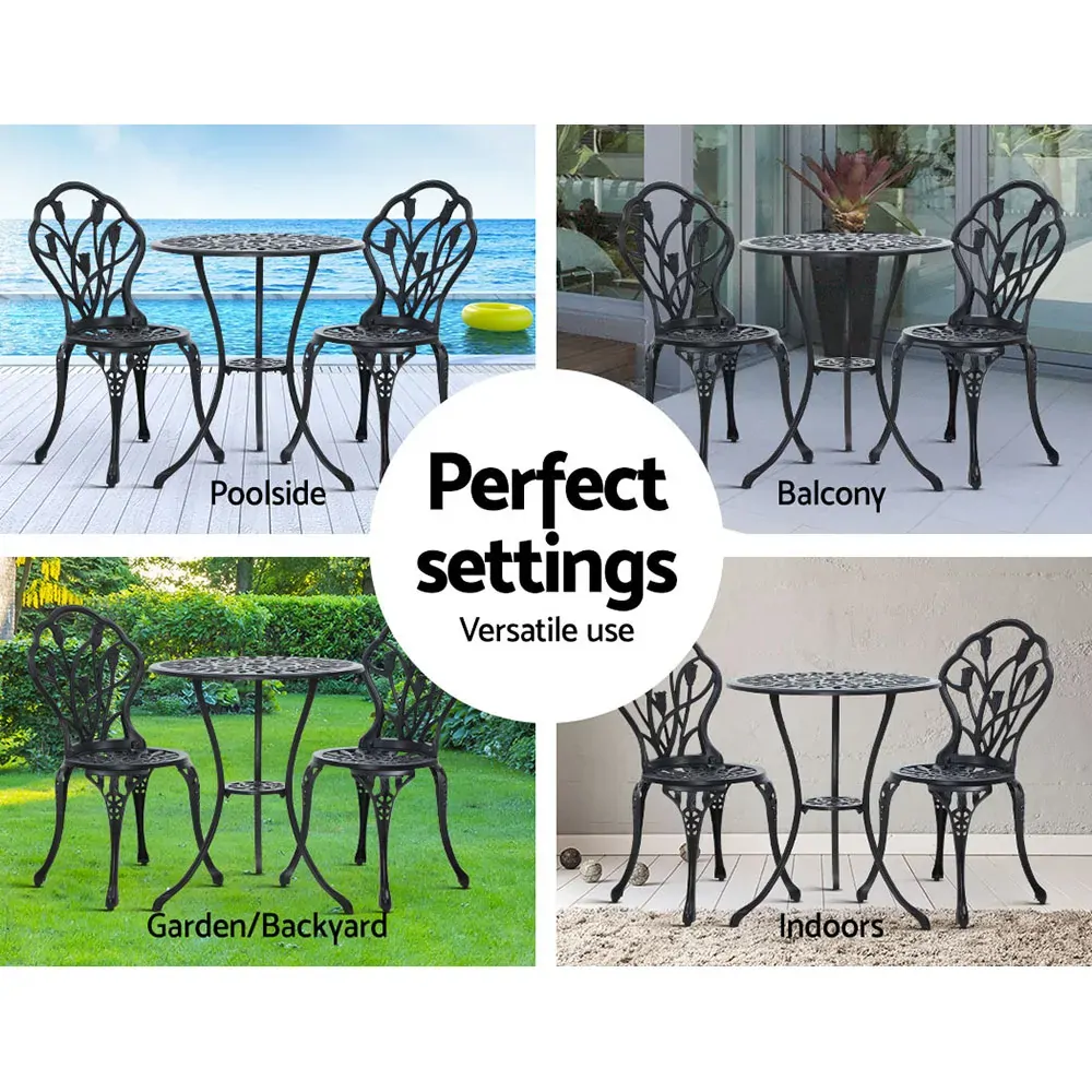 3PC Outdoor Setting Cast Aluminium Bistro Table Chair Patio Price