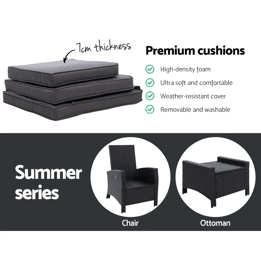 Sun lounge Recliner Chair Wicker Lounger Sofa Day Bed Outdoor Furniture Patio Garden Cushion Ottoman Gardeon Price