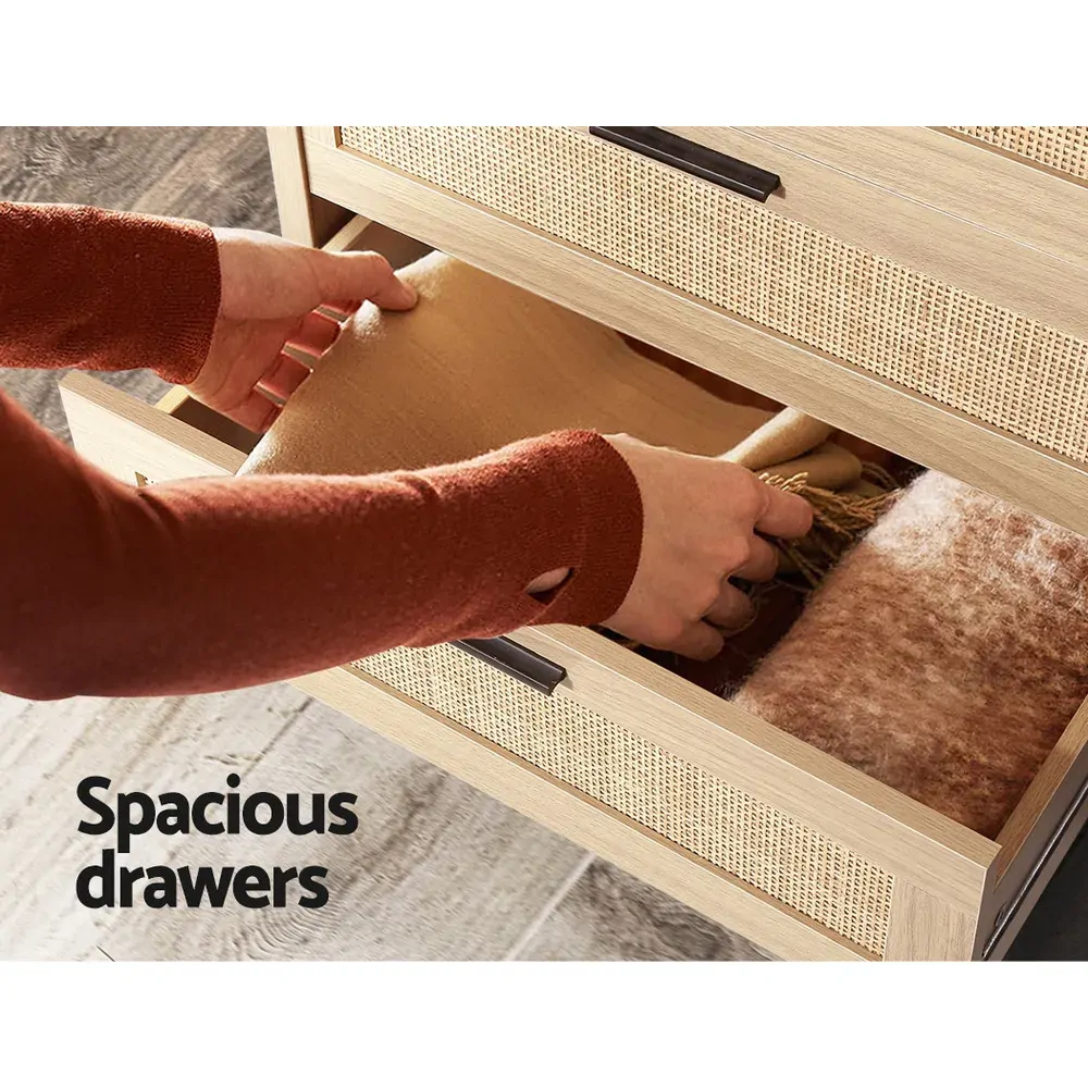 Chest of Drawers Rattan Tallboy Cabinet Bedroom Clothes Storage Wood Price