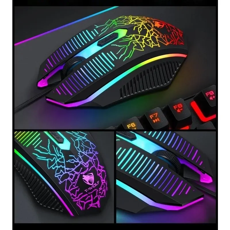T-Wolf 4-pcs Rainbow Keyboard/Mouse/Headphone/Mouse Pad Kit Set Price