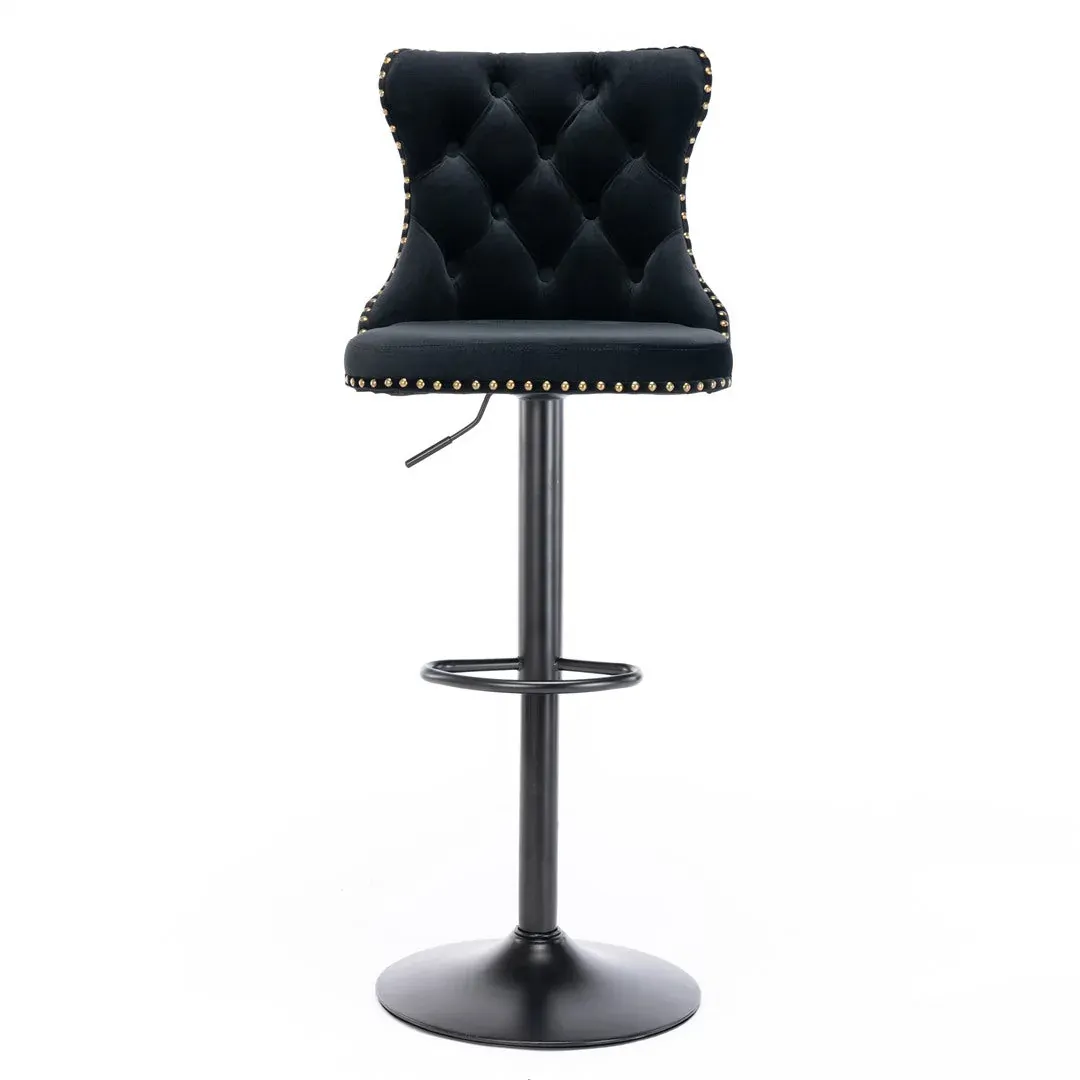 2x Height Adjustable Swivel Bar Stool Velvet Nailhead Barstool with Footrest Price