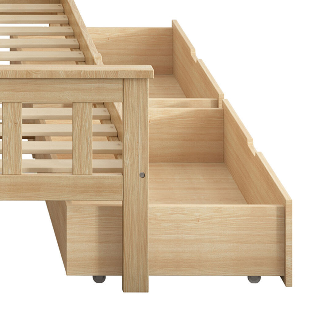 2x Bed Frame Storage Drawers Wooden Timber Trundle For Bed Frame Base Price