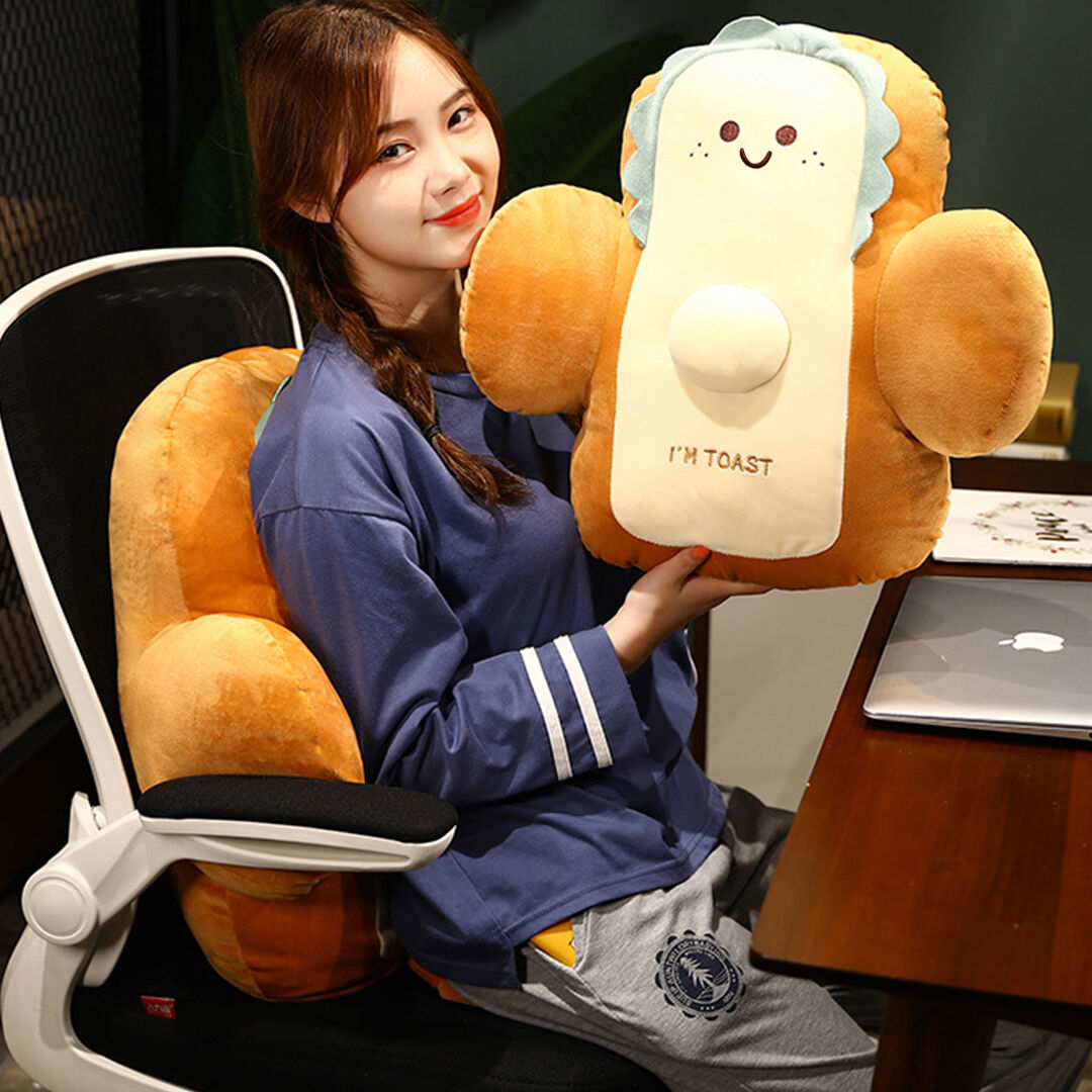 58cm Cute Face Toast Bread Cushion Stuffed Car Seat Plush Cartoon Back Support Pillow Home Decor Price