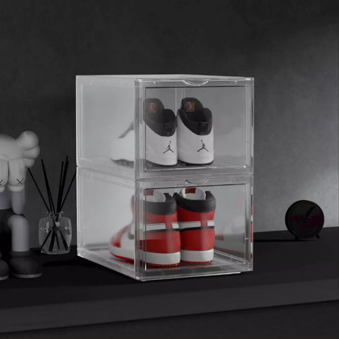 Transparent Portable Shoe Organiser Sneaker Footwear Folding Plastic Bin Stackable Storage Box with Magnetic Door Price