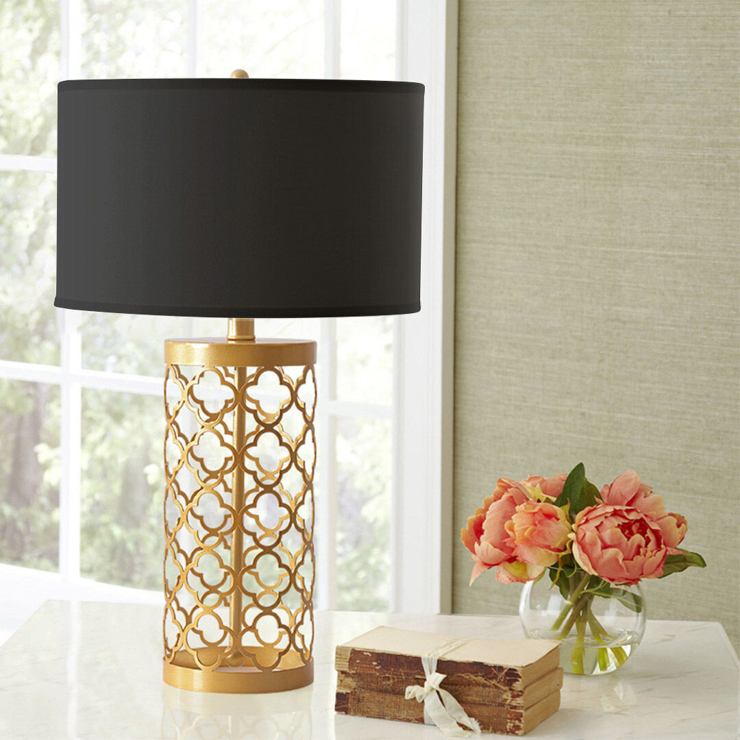 Golden Hollowed Out Base Table Lamp with Dark Shade Price