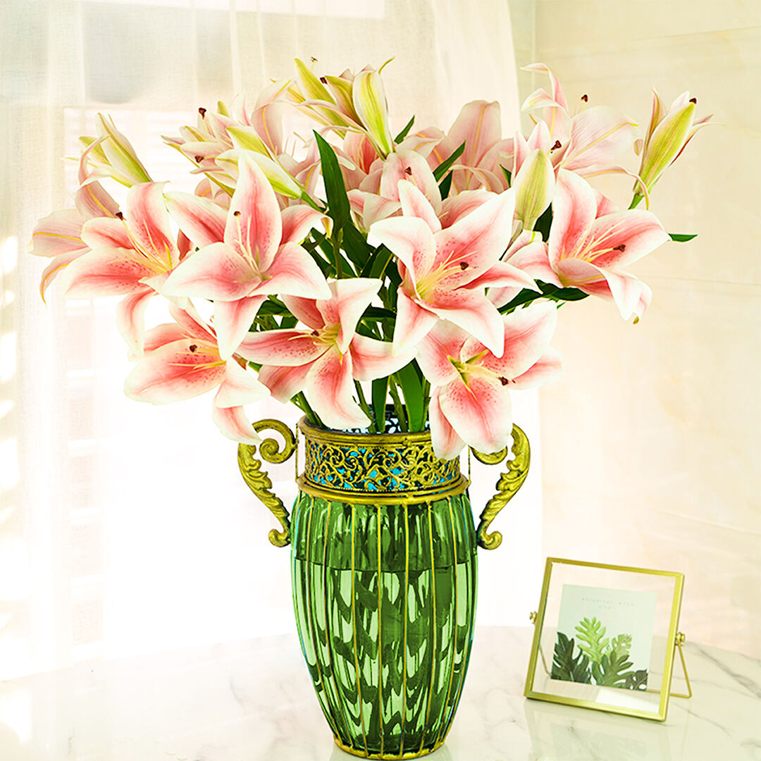European Colored Glass Home Decor Jar Flower Vase with Two Metal Handle Price