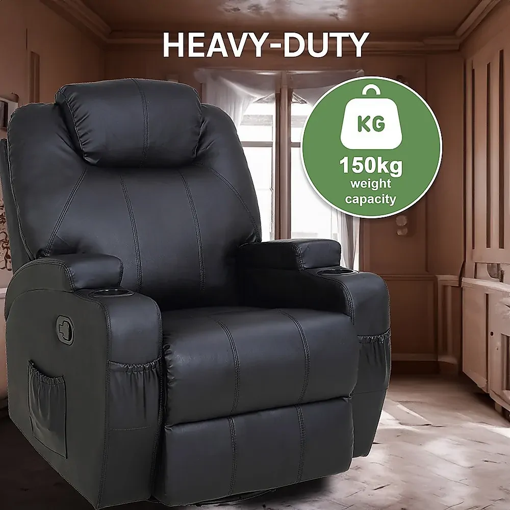 Massage Sofa Chair Recliner 360 Degree Swivel PU Leather Lounge 8 Point Heated Price
