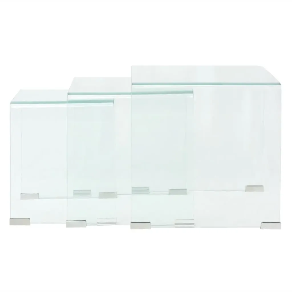Three Piece Nesting Table Set Tempered Glass Clear Price