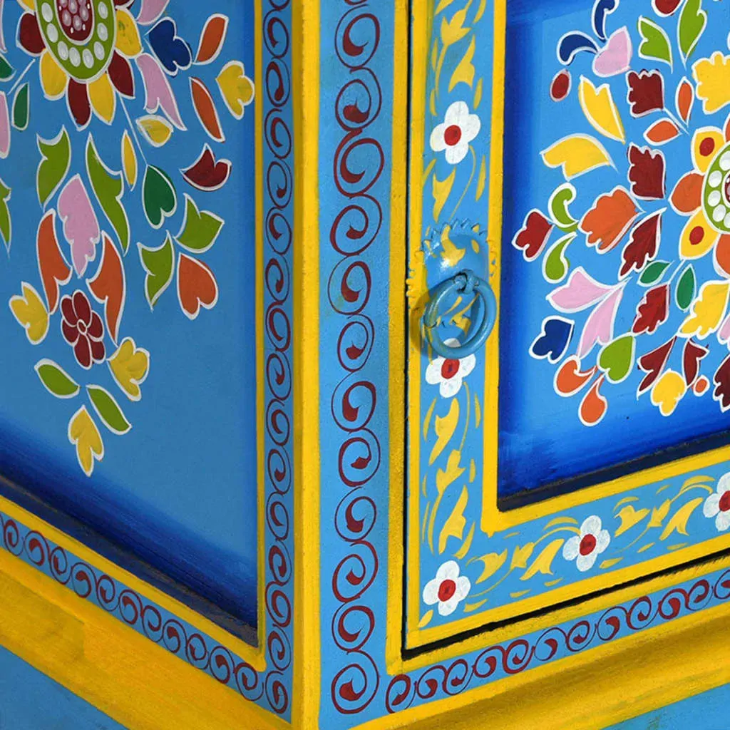 Waltham Bedside Cabinet Solid Mango Wood Turquoise Hand Painted Price