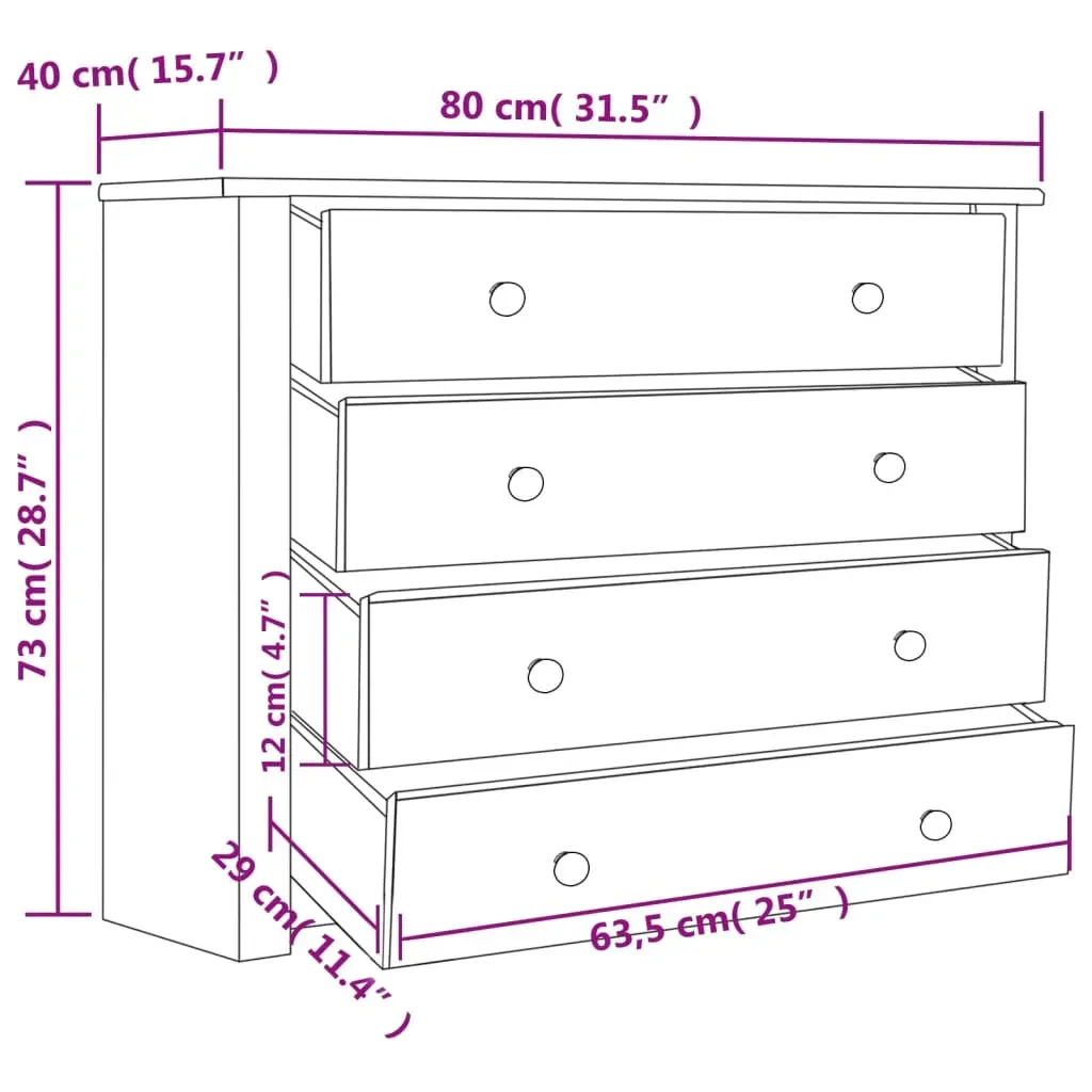 Side Cabinet 80x40x73 cm Pine Panama Range Price