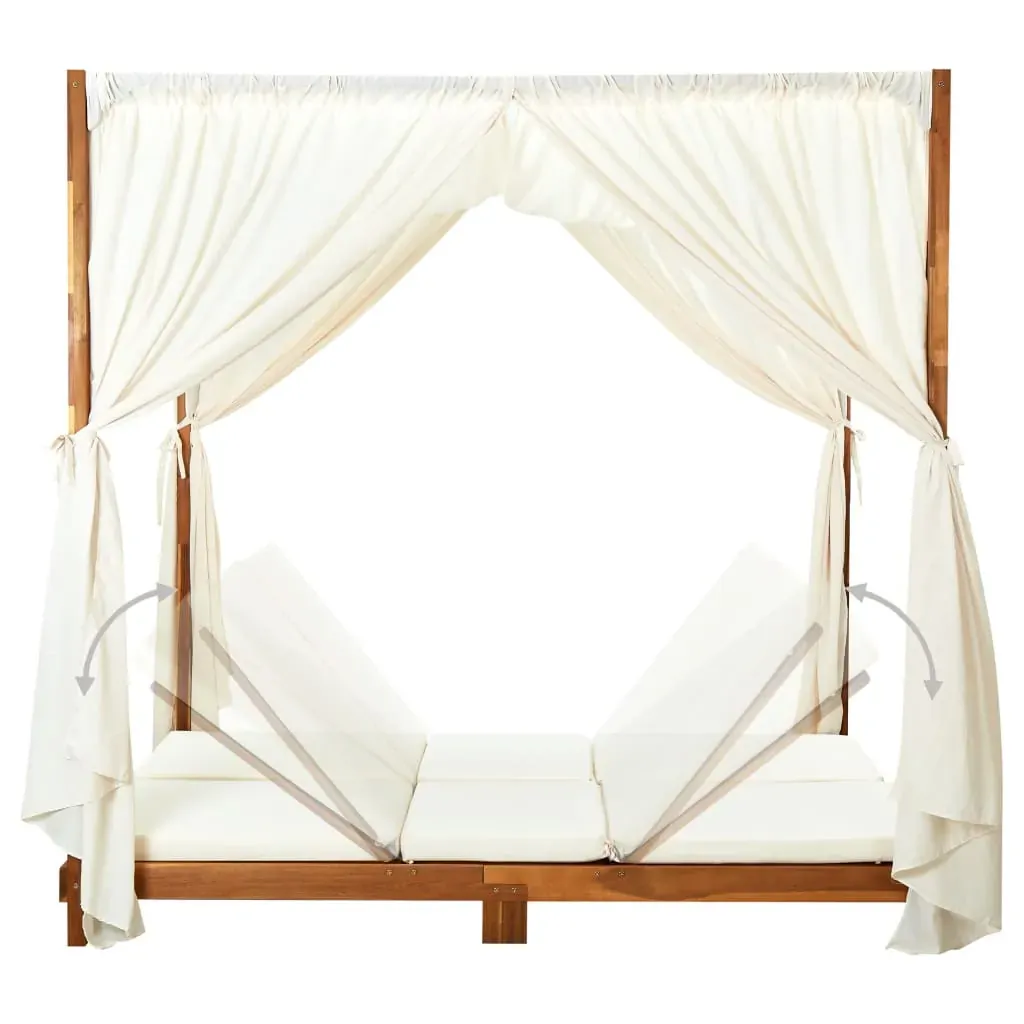 Double Sun Lounger with Curtains & Cushions Solid Acacia Wood Price
