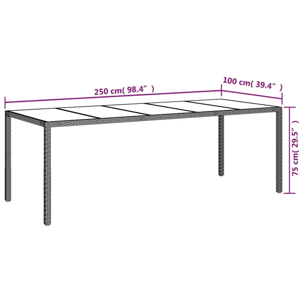 Garden Table 250x100x75 cm Tempered Glass and Poly Rattan Price
