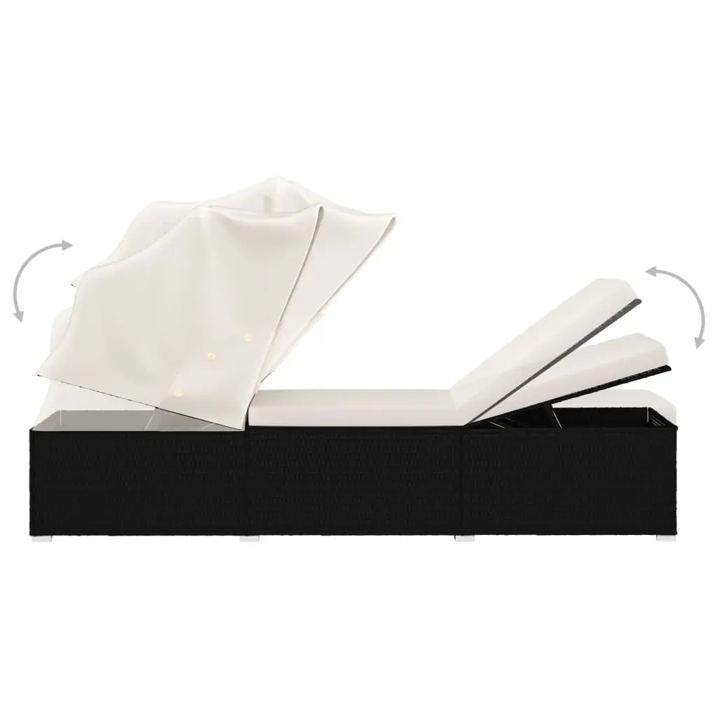 Sun Lounger with Canopy and Cushion Poly Rattan Price