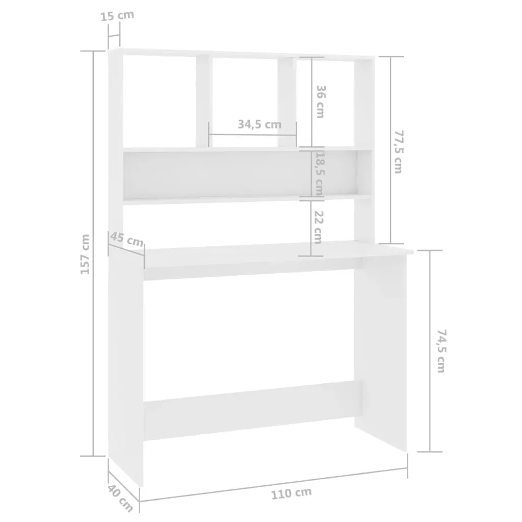 Desk with Shelves 110x45x157 cm Engineered Wood Price
