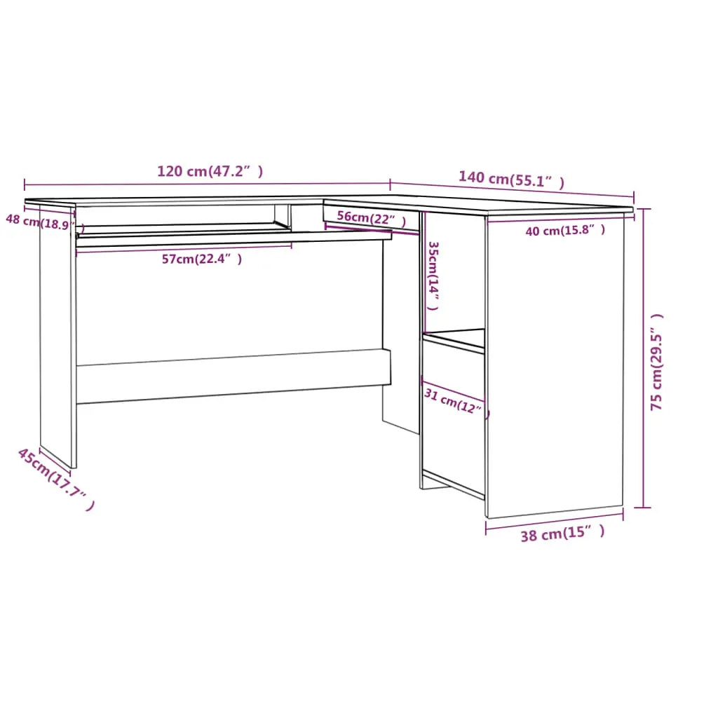 L-Shaped Corner Desk 120x140x75 cm Engineered Wood Price