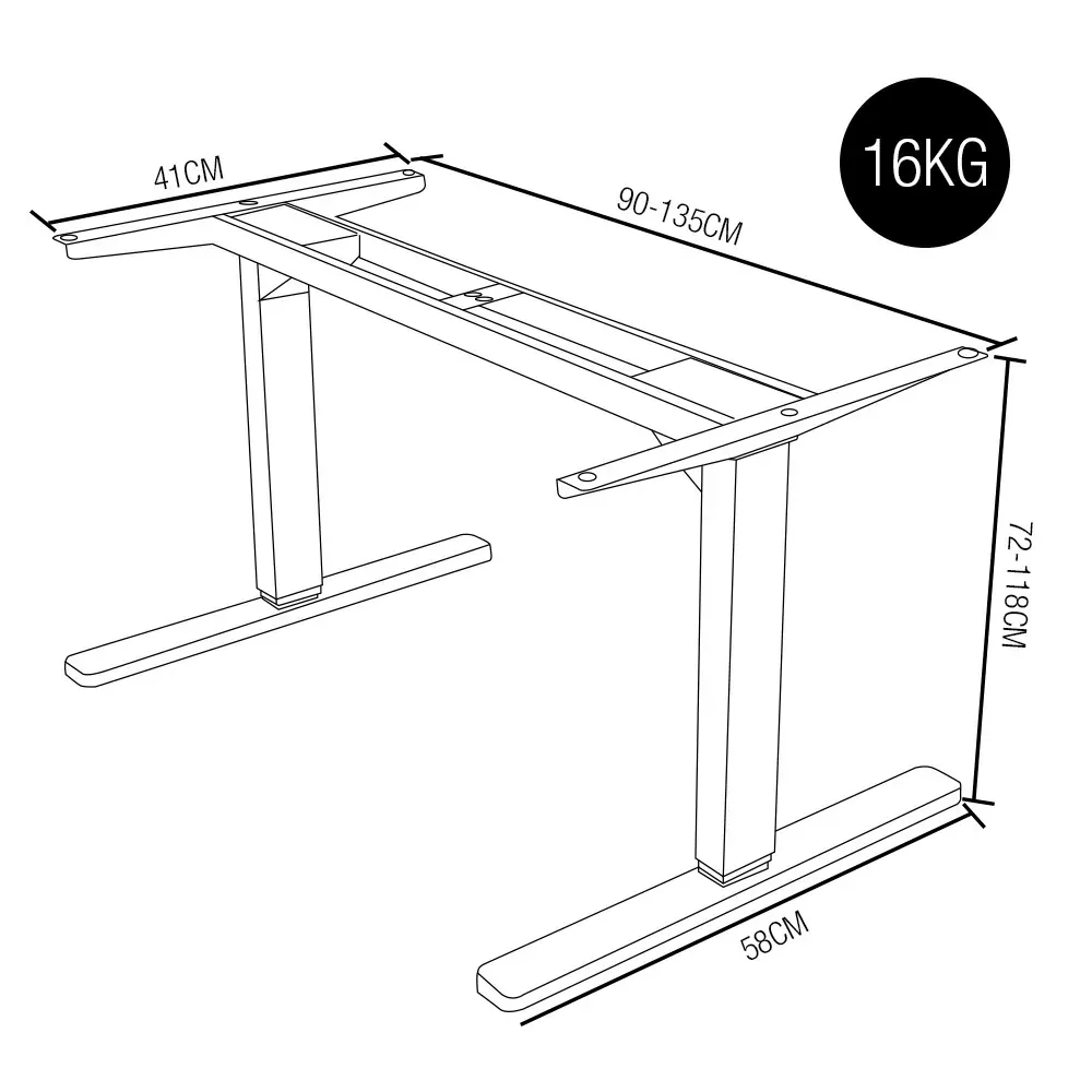 FORTIA Single Motor Sit/Stand Desk Frame, 58 x 90-135cm, 72-118cm Height Adjustable, 70kg Load Price