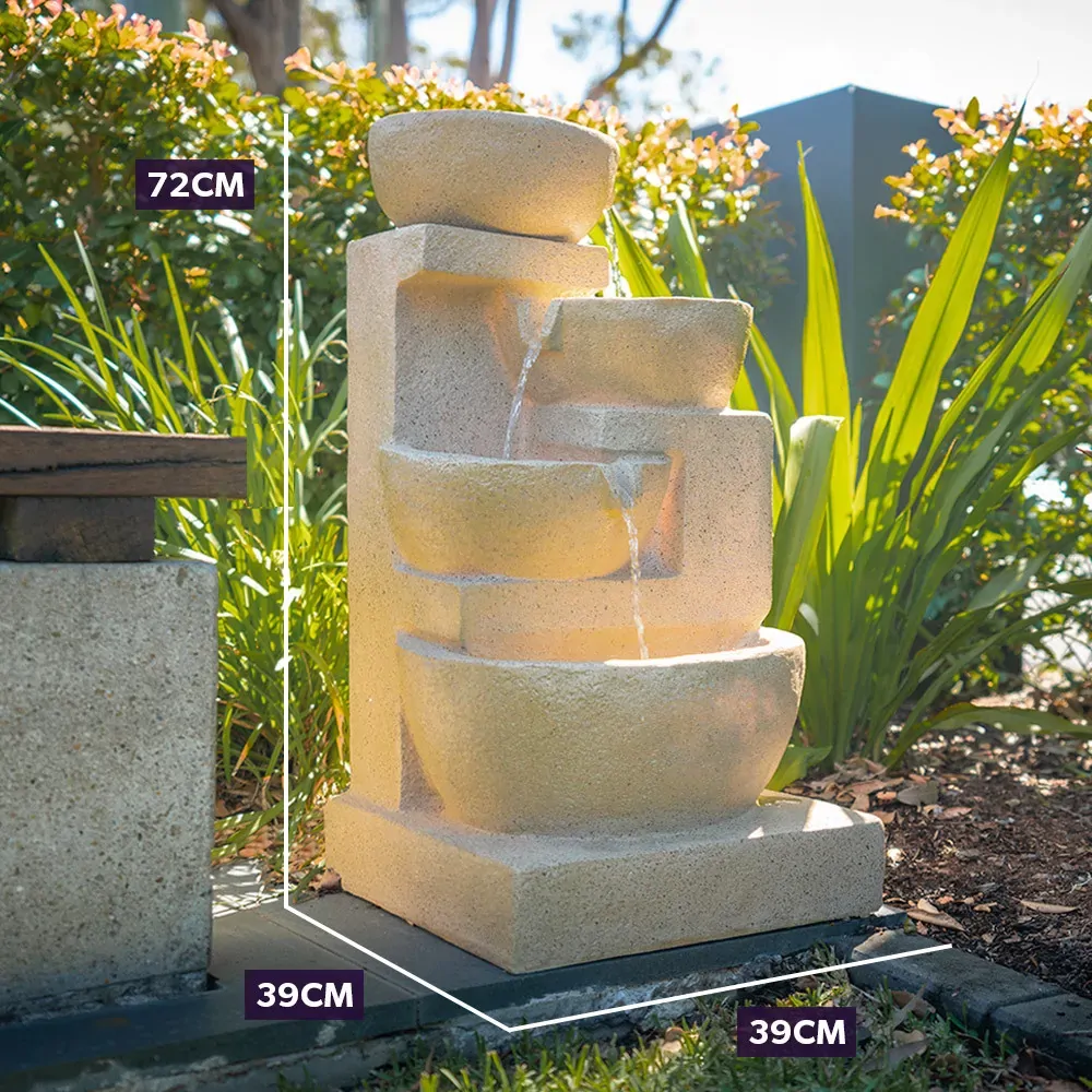 PROTEGE Solar Fountain Water Feature Outdoor 4 Bowl with LED Lights Price