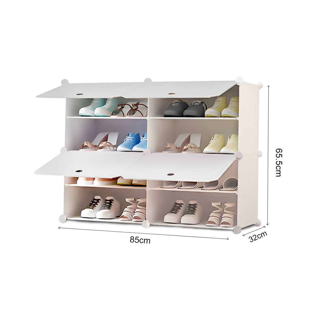 2 Column White Shoe Rack Organizer Sneaker Footwear Storage Stackable Stand Cabinet Portable Wardrobe with Cover Price