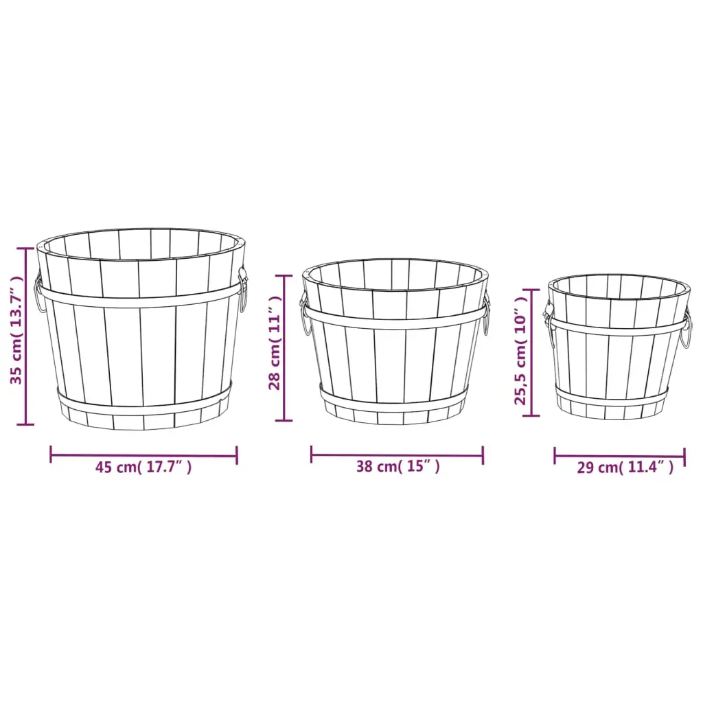 3 Piece Wooden Bucket Planter Set Solid Fir Wood Price