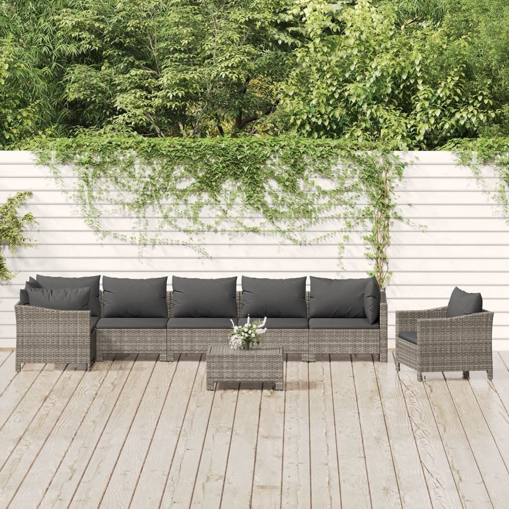 Garden Lounge Set with Cushions Grey Poly Rattan Price