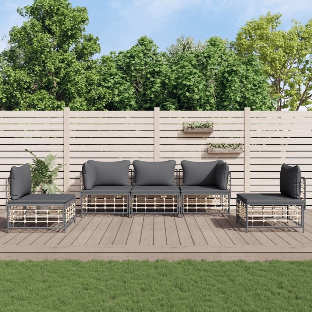 Garden Lounge Set with Cushions Anthracite Poly Rattan Price