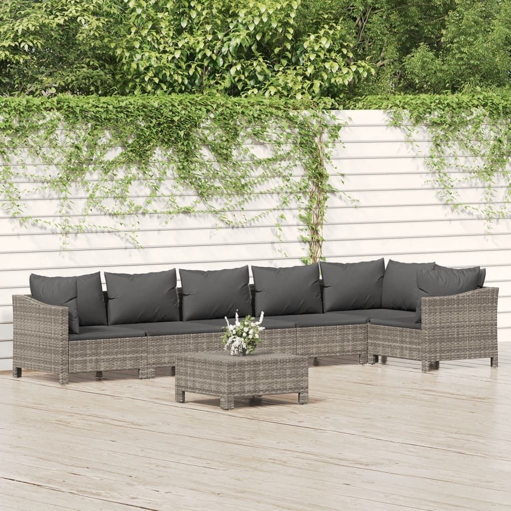 Garden Lounge Set with Cushions Grey Poly Rattan Price