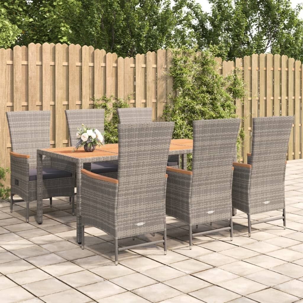 Garden Dining Set with Cushions Grey Poly Rattan Price
