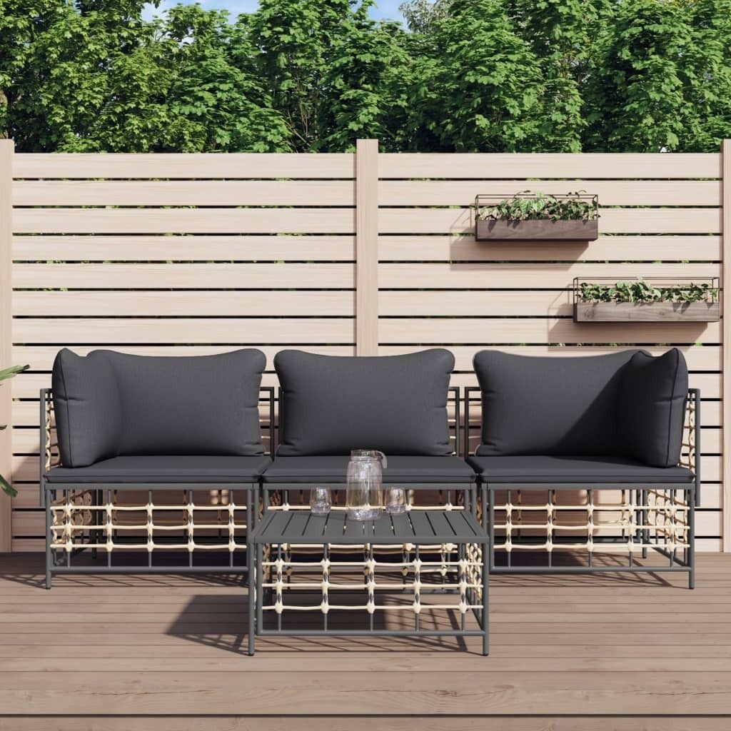 Garden Lounge Set with Cushions Anthracite Poly Rattan Price