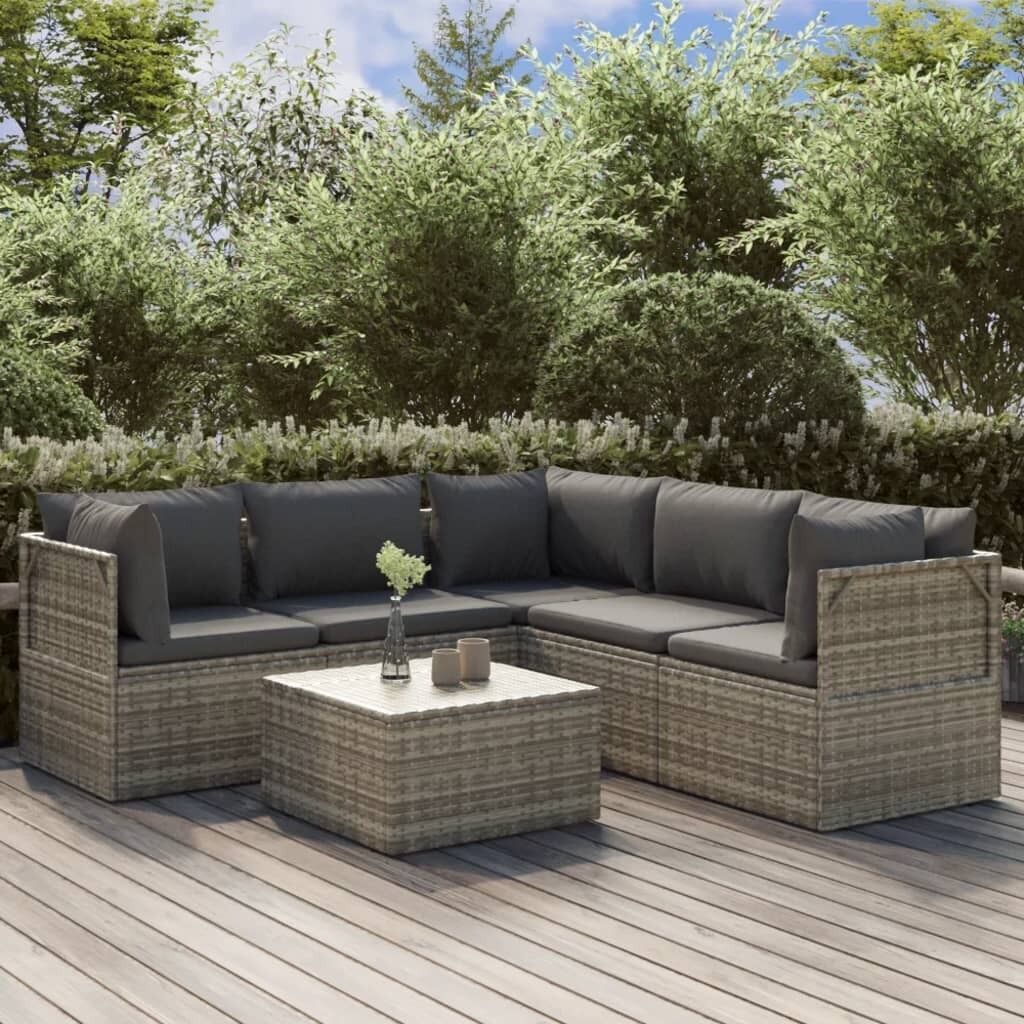 Garden Lounge Set with Cushions Grey Poly Rattan Price